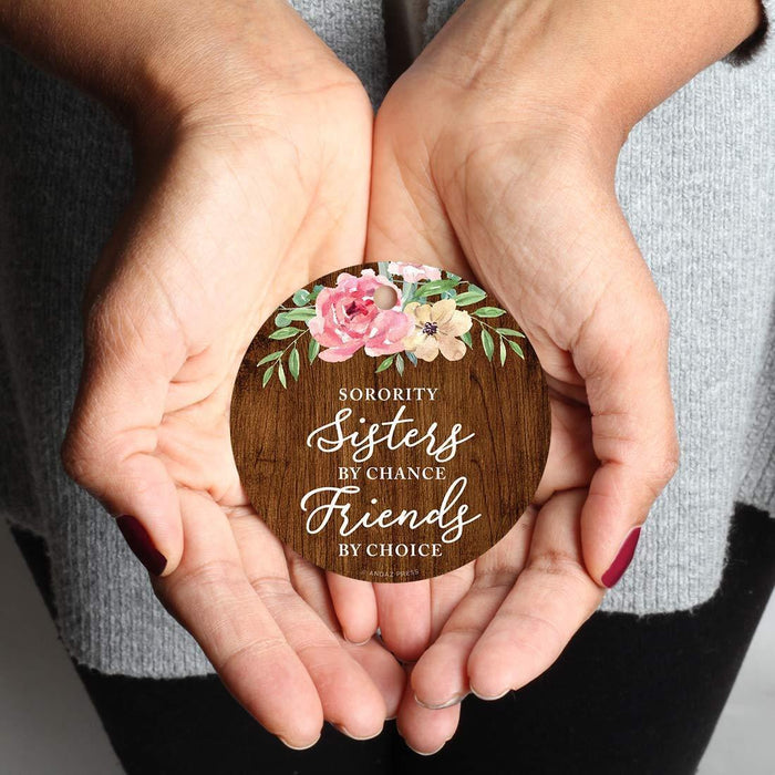 Andaz Press Metal Christmas Ornament, Sorority Sisters by Chance, Friends by Choice, Floral Graphic-Set of 1-Andaz Press-Sorority Sisters by Chance Friends by Choice Floral Graphic-