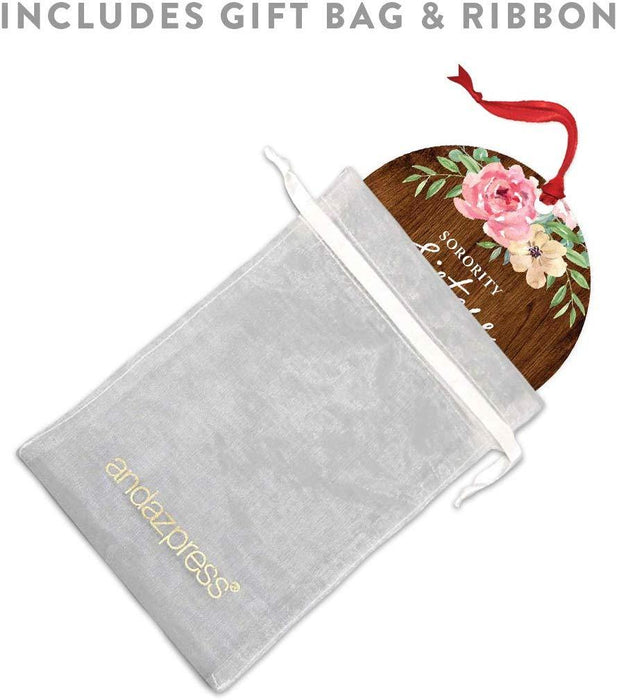 Andaz Press Metal Christmas Ornament, Sorority Sisters by Chance, Friends by Choice, Floral Graphic-Set of 1-Andaz Press-Sorority Sisters by Chance Friends by Choice Floral Graphic-