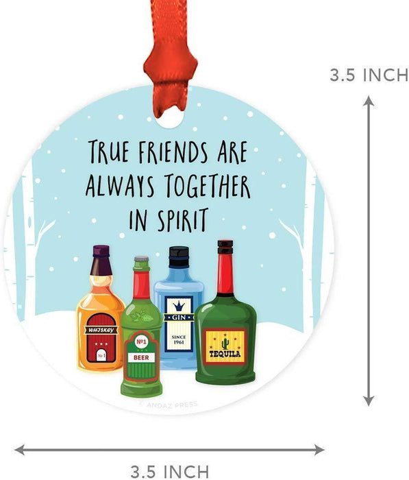 Andaz Press Metal Christmas Ornament, True Friends are Always Together in Spirit, Alcohol Graphics, for Long Distance Best Friends-Set of 1-Andaz Press-True Friends are Always Together in Spirit Alcohol Graphics for Long Distance Best Friends-