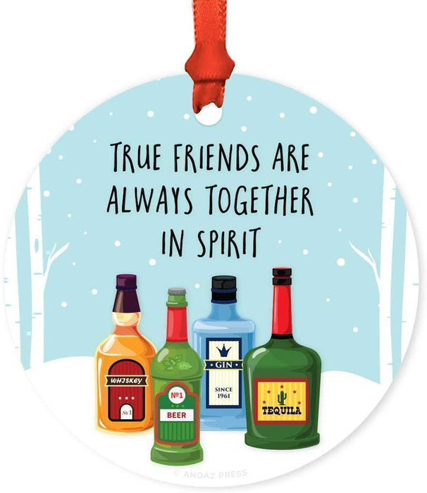 Andaz Press Metal Christmas Ornament, True Friends are Always Together in Spirit, Alcohol Graphics, for Long Distance Best Friends-Set of 1-Andaz Press-True Friends are Always Together in Spirit Alcohol Graphics for Long Distance Best Friends-