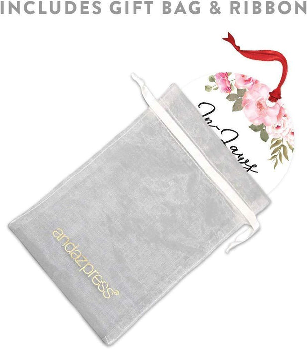 Andaz Press Metal Christmas Ornament, in-Laws by Chance, Friends by Choice, Floral Graphic-Set of 1-Andaz Press-in-Laws by Chance Friends by Choice Floral Graphic-