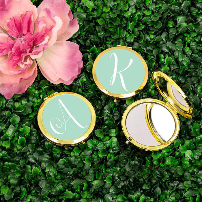 Andaz Press Mint Green Monogram Gold 2.75 inch round Compact Mirror-Set of 1-Andaz Press-A-