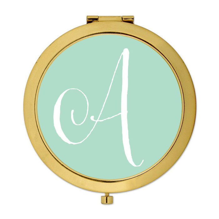 Andaz Press Mint Green Monogram Gold 2.75 inch round Compact Mirror-Set of 1-Andaz Press-A-