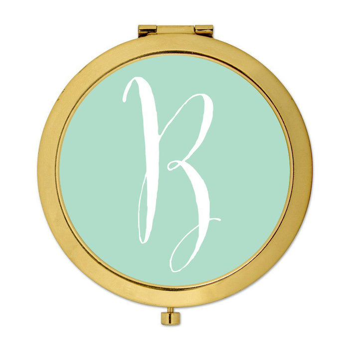 Andaz Press Mint Green Monogram Gold 2.75 inch round Compact Mirror-Set of 1-Andaz Press-B-