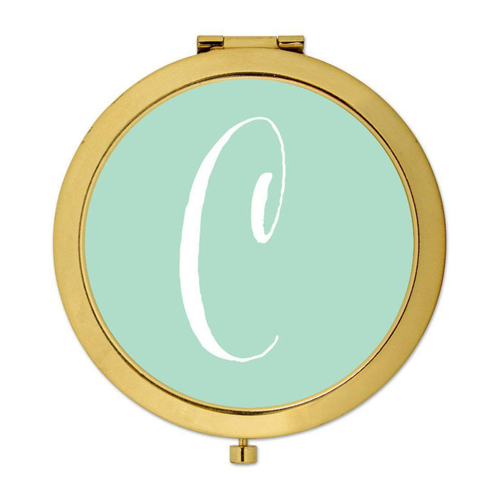 Andaz Press Mint Green Monogram Gold 2.75 inch round Compact Mirror-Set of 1-Andaz Press-C-
