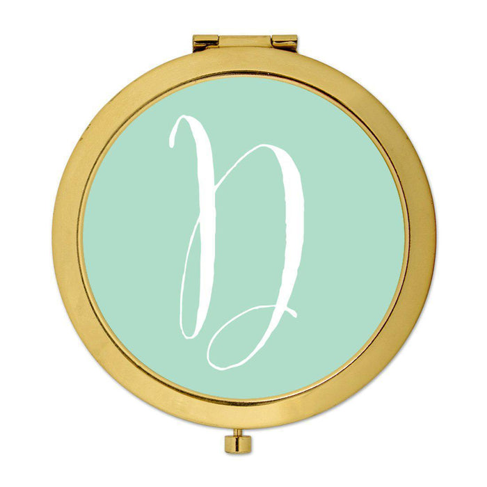 Andaz Press Mint Green Monogram Gold 2.75 inch round Compact Mirror-Set of 1-Andaz Press-D-
