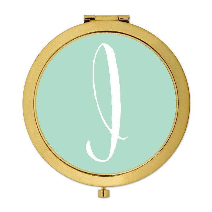 Andaz Press Mint Green Monogram Gold 2.75 inch round Compact Mirror-Set of 1-Andaz Press-I-