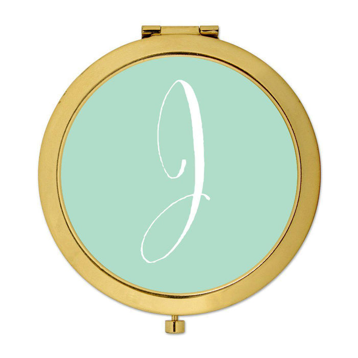 Andaz Press Mint Green Monogram Gold 2.75 inch round Compact Mirror-Set of 1-Andaz Press-J-
