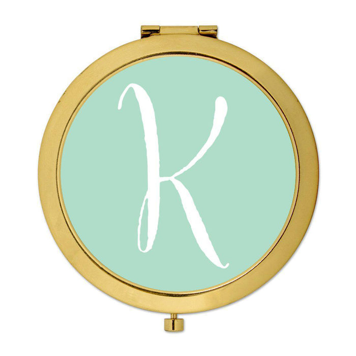 Andaz Press Mint Green Monogram Gold 2.75 inch round Compact Mirror-Set of 1-Andaz Press-K-