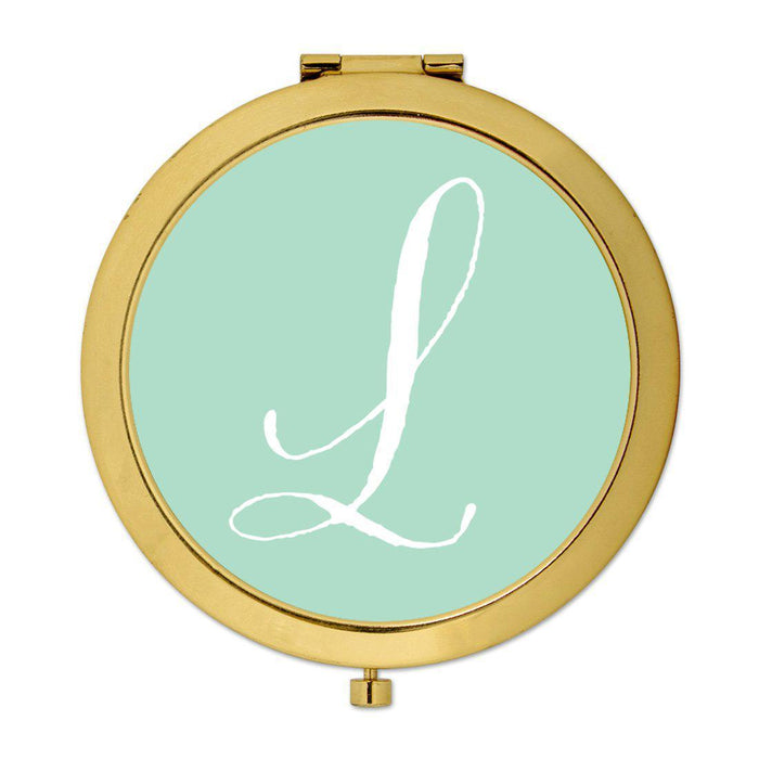 Andaz Press Mint Green Monogram Gold 2.75 inch round Compact Mirror-Set of 1-Andaz Press-L-