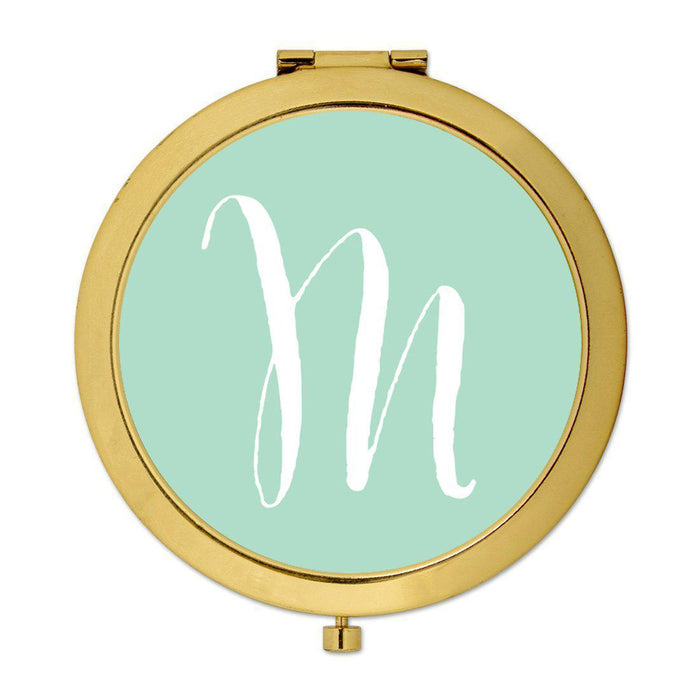 Andaz Press Mint Green Monogram Gold 2.75 inch round Compact Mirror-Set of 1-Andaz Press-M-