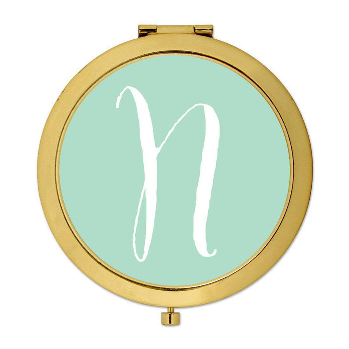 Andaz Press Mint Green Monogram Gold 2.75 inch round Compact Mirror-Set of 1-Andaz Press-N-