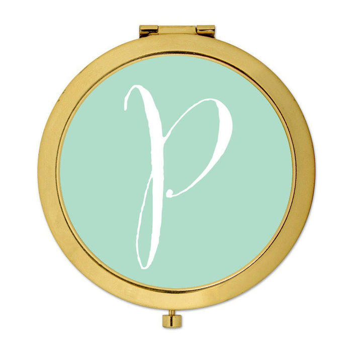 Andaz Press Mint Green Monogram Gold 2.75 inch round Compact Mirror-Set of 1-Andaz Press-P-