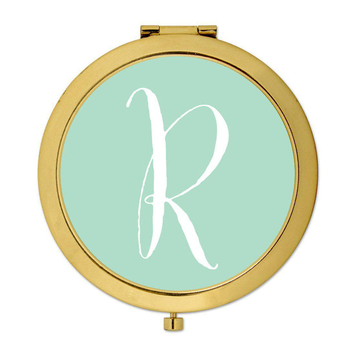 Andaz Press Mint Green Monogram Gold 2.75 inch round Compact Mirror-Set of 1-Andaz Press-R-