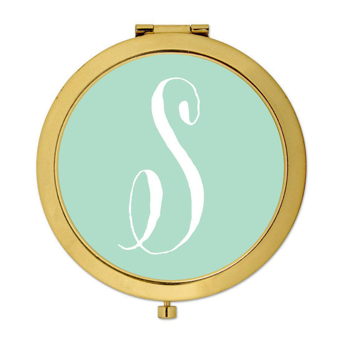 Andaz Press Mint Green Monogram Gold 2.75 inch round Compact Mirror-Set of 1-Andaz Press-S-