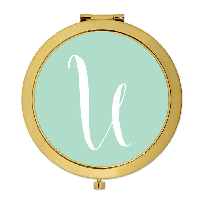 Andaz Press Mint Green Monogram Gold 2.75 inch round Compact Mirror-Set of 1-Andaz Press-U-