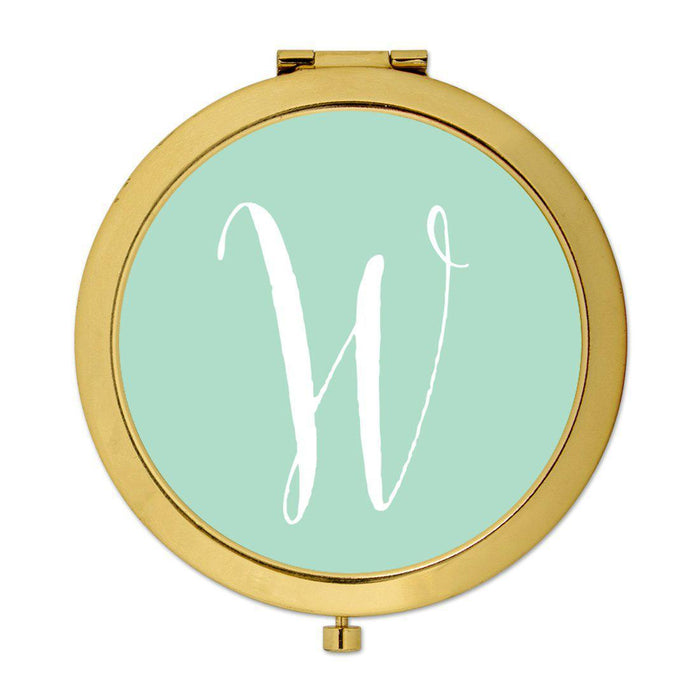 Andaz Press Mint Green Monogram Gold 2.75 inch round Compact Mirror-Set of 1-Andaz Press-W-
