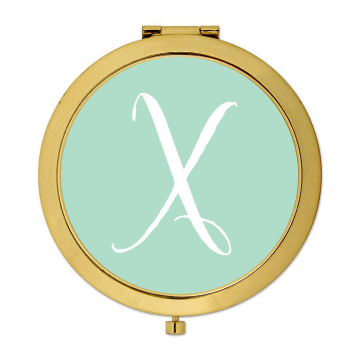 Andaz Press Mint Green Monogram Gold 2.75 inch round Compact Mirror-Set of 1-Andaz Press-X-