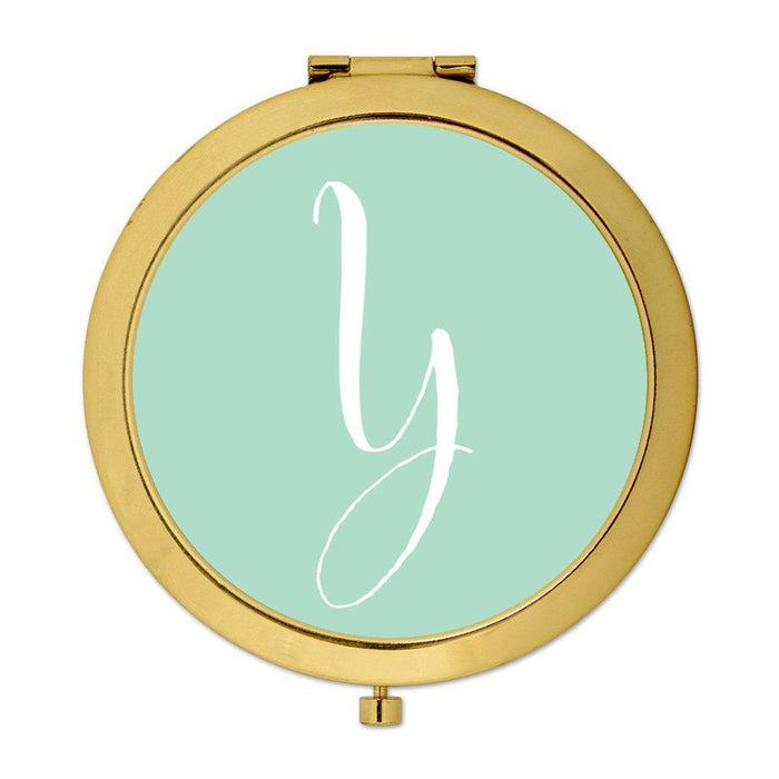 Andaz Press Mint Green Monogram Gold 2.75 inch round Compact Mirror-Set of 1-Andaz Press-Y-