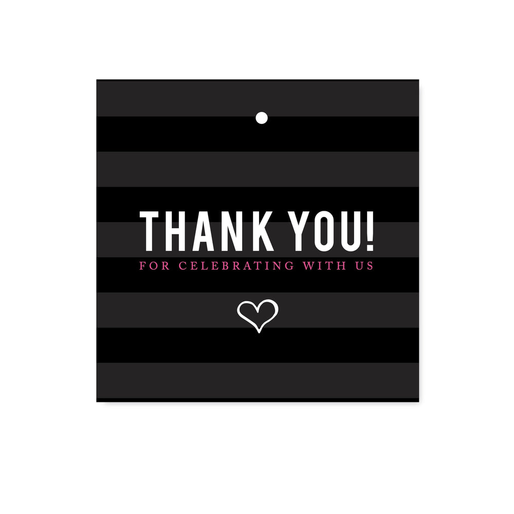 Andaz Press Modern Black and White Stripes Wedding Square Gift Tags, Thank You for Celebrating With Us-Set of 24-Andaz Press-