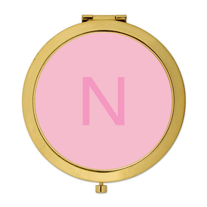 Andaz Press Modern Blush Pink Monogram Gold 2.75 inch Round Compact Mirror-Set of 1-Andaz Press-A-