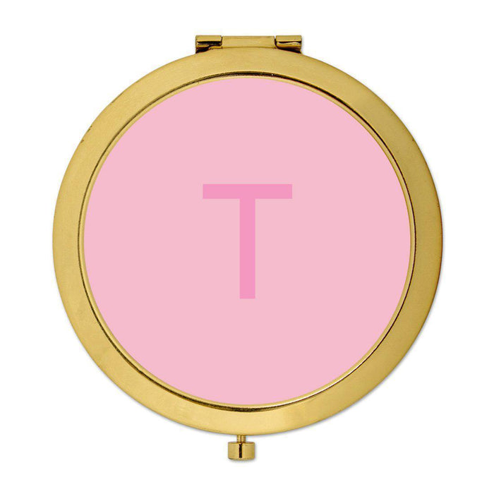 Andaz Press Modern Blush Pink Monogram Gold 2.75 inch Round Compact Mirror-Set of 1-Andaz Press-A-