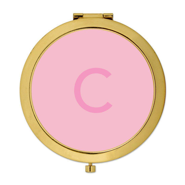 Andaz Press Modern Blush Pink Monogram Gold 2.75 inch Round Compact Mirror-Set of 1-Andaz Press-A-