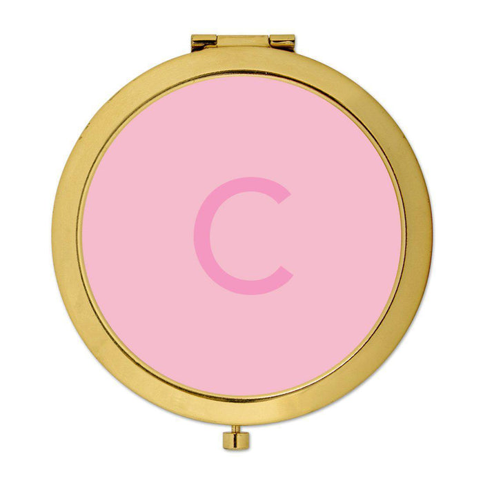 Andaz Press Modern Blush Pink Monogram Gold 2.75 inch Round Compact Mirror-Set of 1-Andaz Press-C-