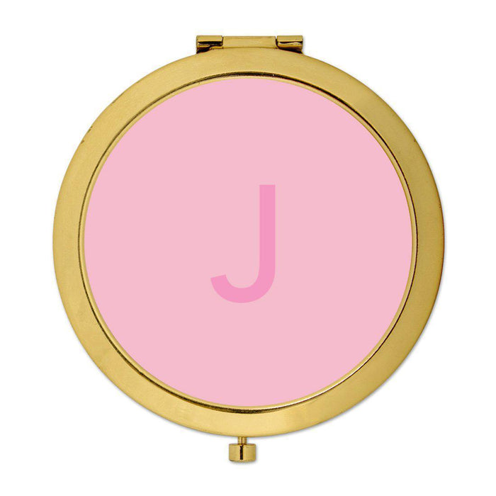 Andaz Press Modern Blush Pink Monogram Gold 2.75 inch Round Compact Mirror-Set of 1-Andaz Press-J-