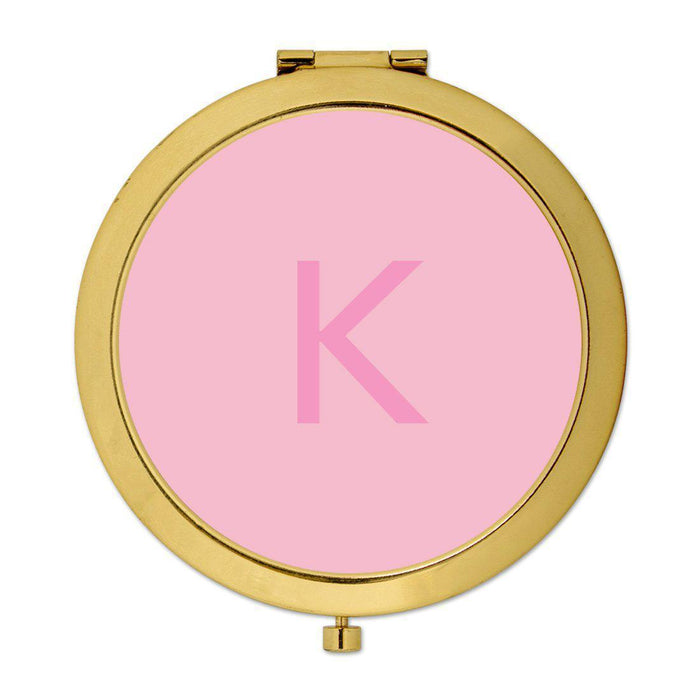 Andaz Press Modern Blush Pink Monogram Gold 2.75 inch Round Compact Mirror-Set of 1-Andaz Press-K-