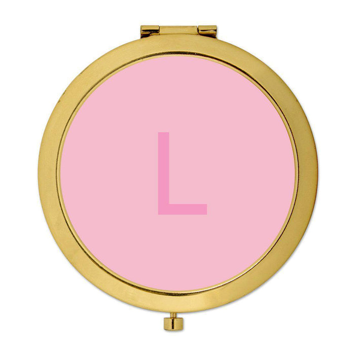 Andaz Press Modern Blush Pink Monogram Gold 2.75 inch Round Compact Mirror-Set of 1-Andaz Press-L-