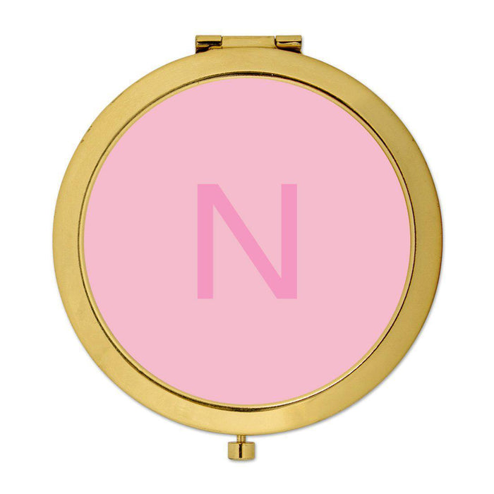 Andaz Press Modern Blush Pink Monogram Gold 2.75 inch Round Compact Mirror-Set of 1-Andaz Press-N-