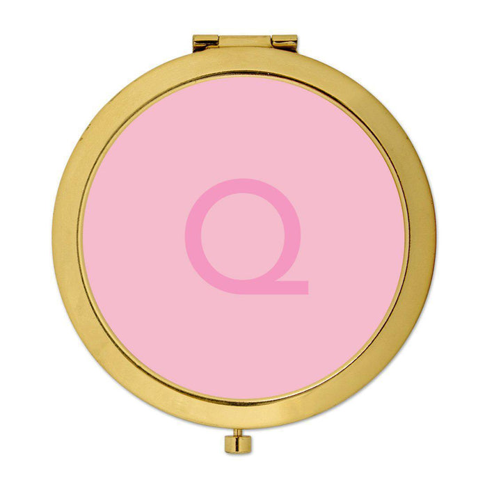 Andaz Press Modern Blush Pink Monogram Gold 2.75 inch Round Compact Mirror-Set of 1-Andaz Press-Q-