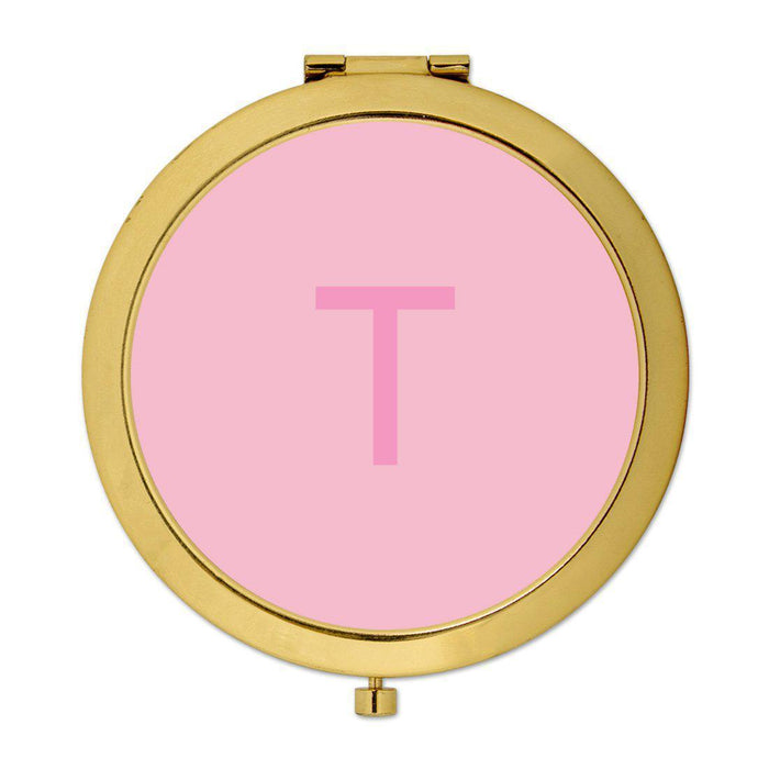 Andaz Press Modern Blush Pink Monogram Gold 2.75 inch Round Compact Mirror-Set of 1-Andaz Press-T-