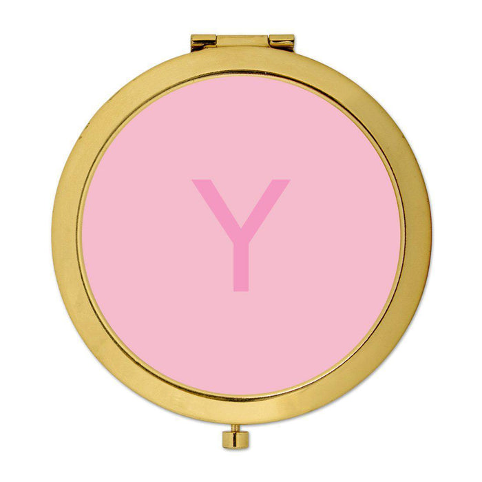 Andaz Press Modern Blush Pink Monogram Gold 2.75 inch Round Compact Mirror-Set of 1-Andaz Press-Y-