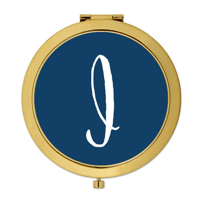 Andaz Press Navy Blue Monogram Gold 2.75 inch Round Compact Mirror-Set of 1-Andaz Press-A-
