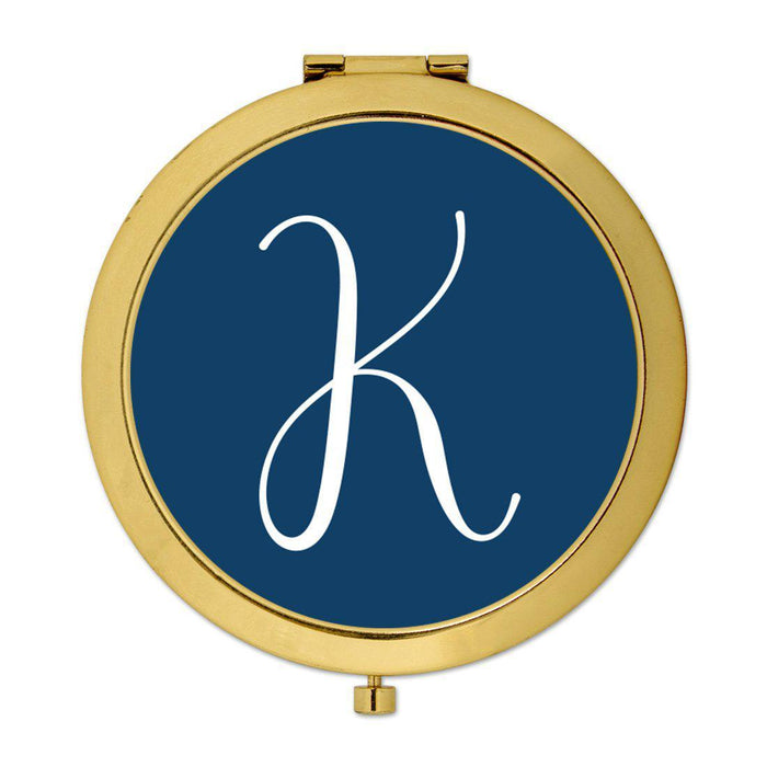 Andaz Press Navy Blue Monogram Gold 2.75 inch Round Compact Mirror-Set of 1-Andaz Press-A-