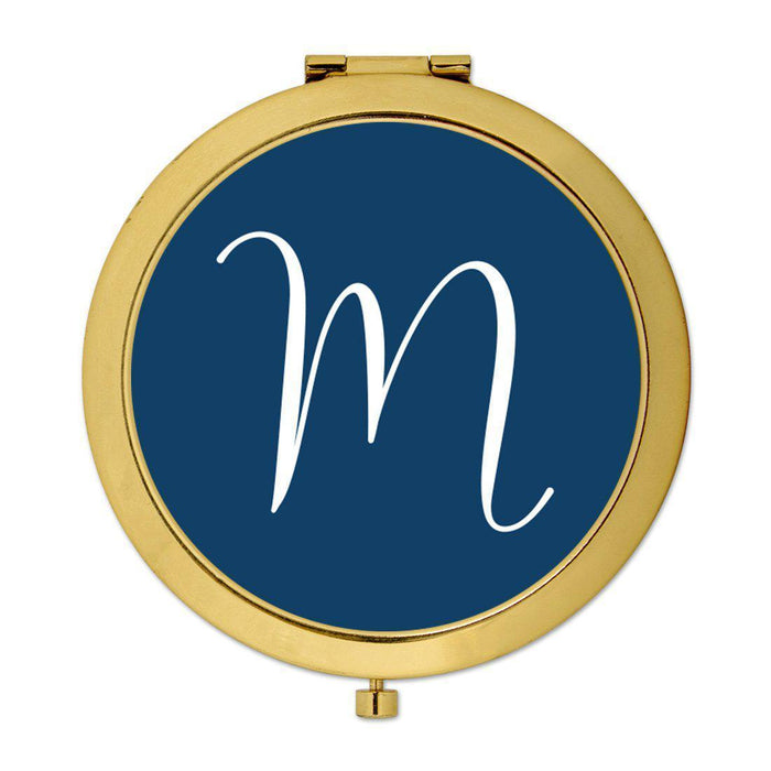 Andaz Press Navy Blue Monogram Gold 2.75 inch Round Compact Mirror-Set of 1-Andaz Press-A-