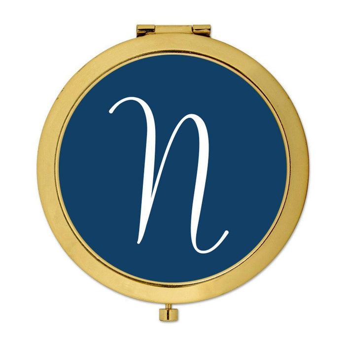 Andaz Press Navy Blue Monogram Gold 2.75 inch Round Compact Mirror-Set of 1-Andaz Press-A-