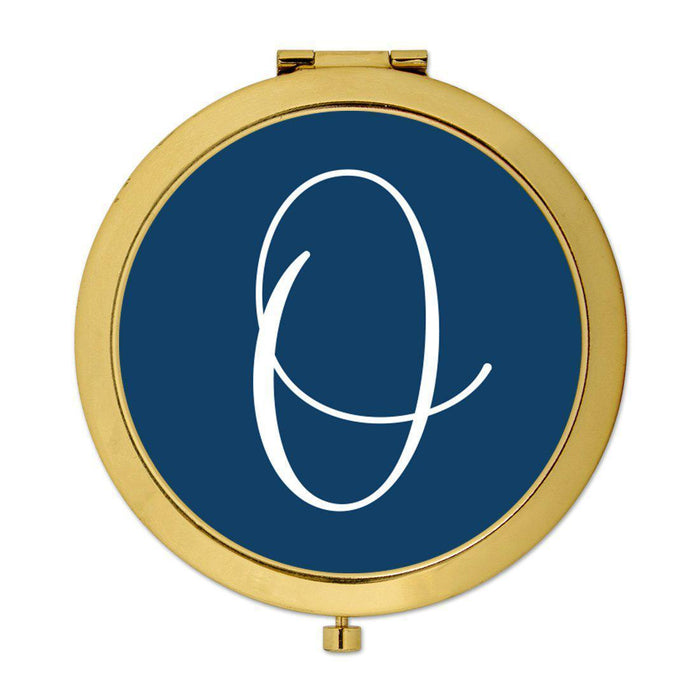 Andaz Press Navy Blue Monogram Gold 2.75 inch Round Compact Mirror-Set of 1-Andaz Press-A-
