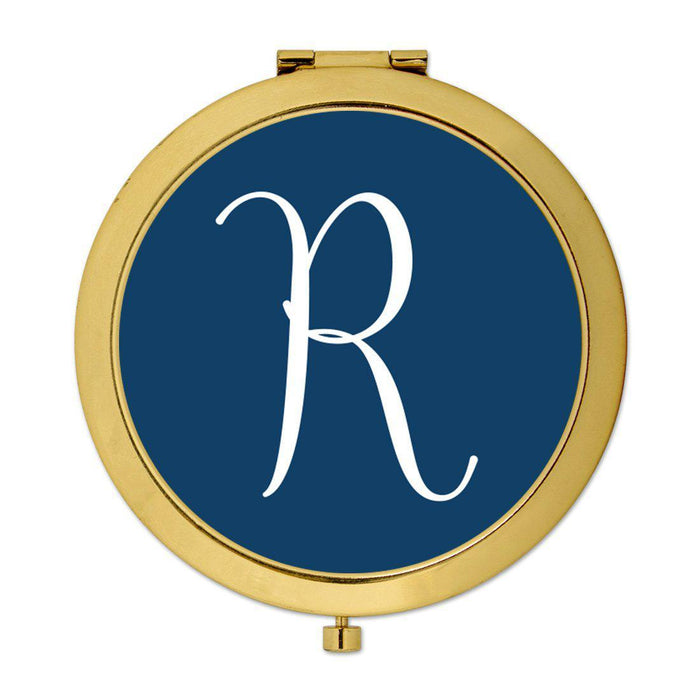 Andaz Press Navy Blue Monogram Gold 2.75 inch Round Compact Mirror-Set of 1-Andaz Press-A-