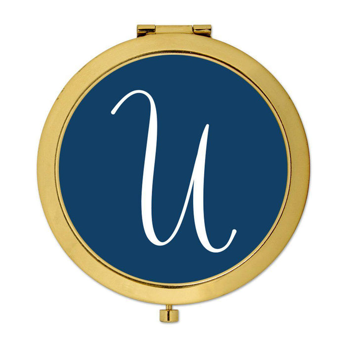 Andaz Press Navy Blue Monogram Gold 2.75 inch Round Compact Mirror-Set of 1-Andaz Press-A-