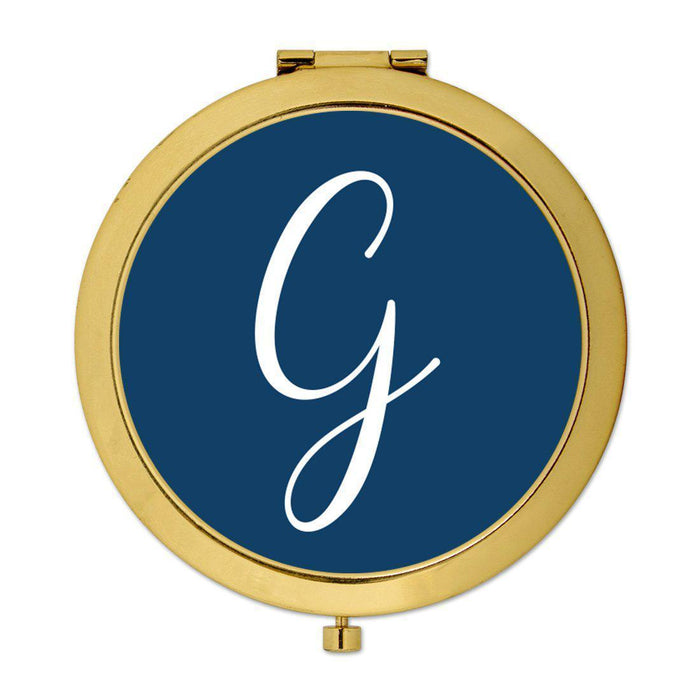 Andaz Press Navy Blue Monogram Gold 2.75 inch Round Compact Mirror-Set of 1-Andaz Press-A-
