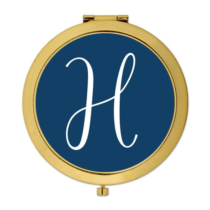 Andaz Press Navy Blue Monogram Gold 2.75 inch Round Compact Mirror-Set of 1-Andaz Press-A-