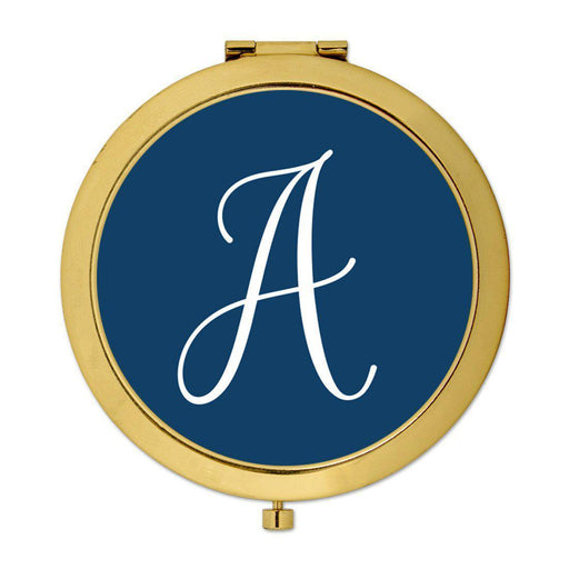 Andaz Press Navy Blue Monogram Gold 2.75 inch Round Compact Mirror-Set of 1-Andaz Press-A-