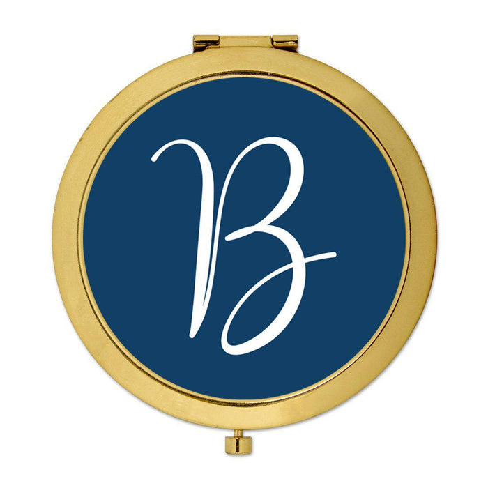 Andaz Press Navy Blue Monogram Gold 2.75 inch Round Compact Mirror-Set of 1-Andaz Press-B-