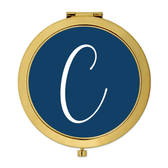 Andaz Press Navy Blue Monogram Gold 2.75 inch Round Compact Mirror-Set of 1-Andaz Press-C-