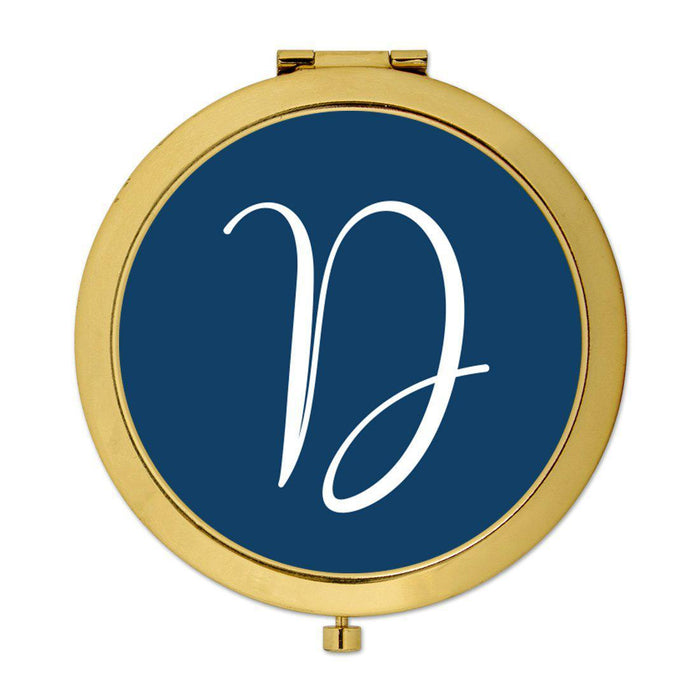 Andaz Press Navy Blue Monogram Gold 2.75 inch Round Compact Mirror-Set of 1-Andaz Press-D-