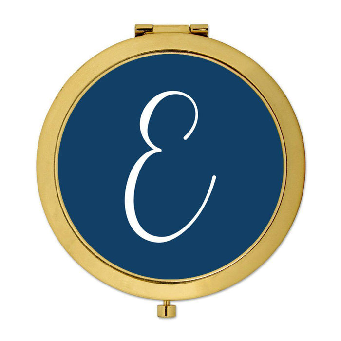 Andaz Press Navy Blue Monogram Gold 2.75 inch Round Compact Mirror-Set of 1-Andaz Press-E-