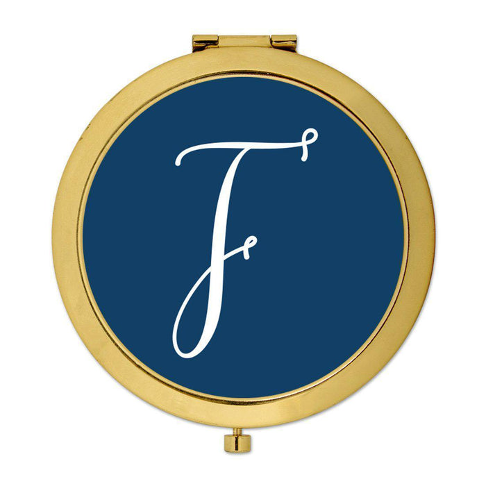 Andaz Press Navy Blue Monogram Gold 2.75 inch Round Compact Mirror-Set of 1-Andaz Press-F-